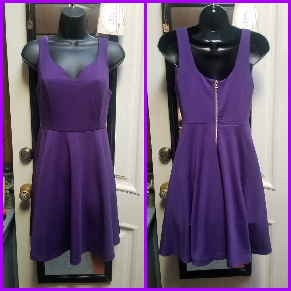 Purple sleeveless Sweetheart Flared Mini Dress - Picture 3 of 3